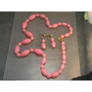 Vintage Pink Lucite Necklace Earrings Set